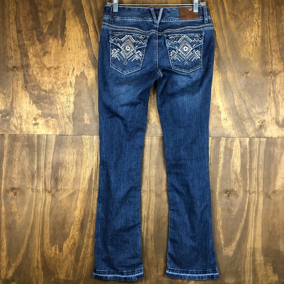 Ariya Womens Jeans Blue Whiskered Bootcut Embroidered Stretch Size 5 Short - Picture 7 of 10